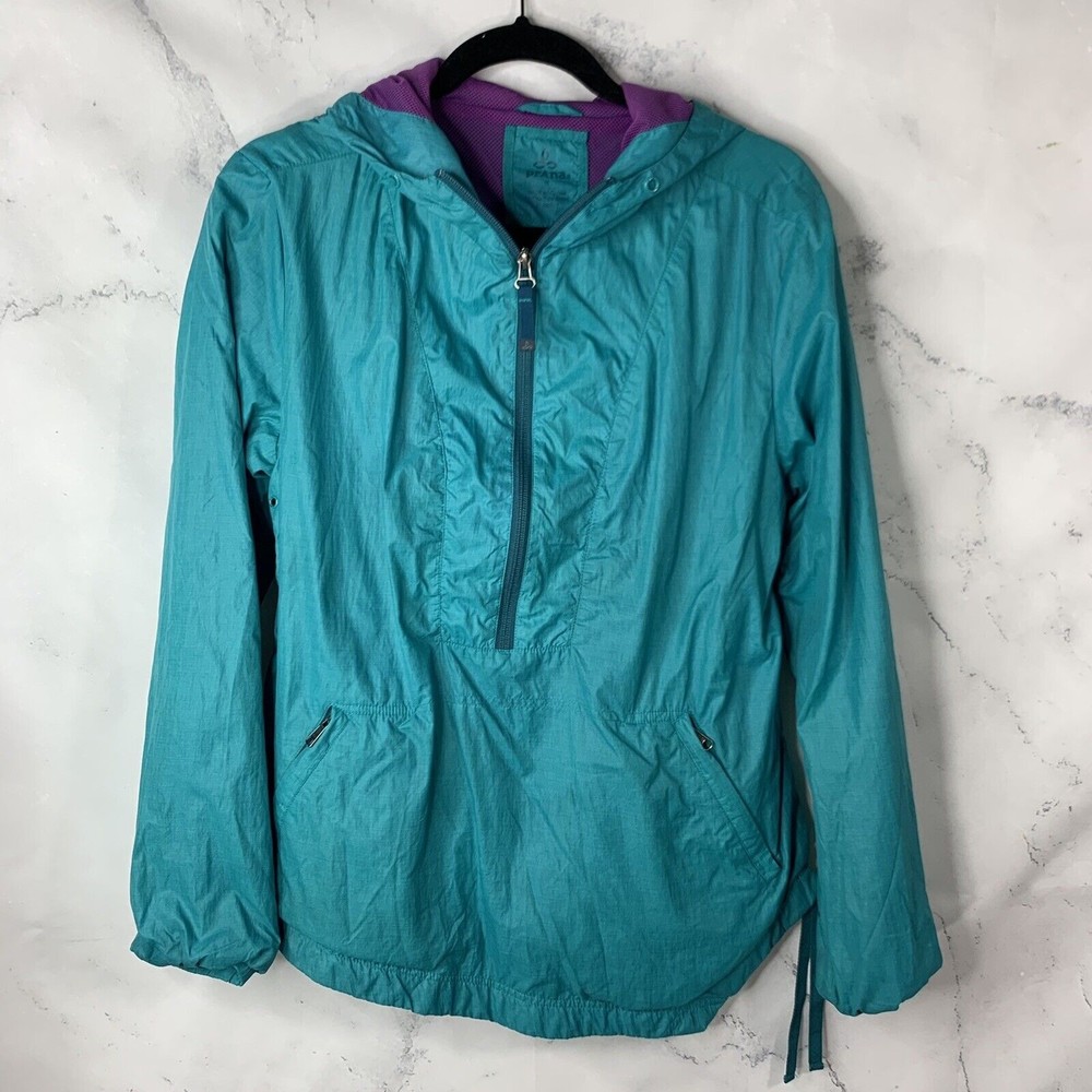 prAna Women's Jacket Nylon Aqua Green Zip Up Warm Cozy Size M Windbreaker